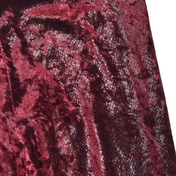 VINTAGE EXPRESS || Glam Velour Mixed Texture Snakeprint Ox Blood Flowy Pants 3 4 - Picture 7 of 10